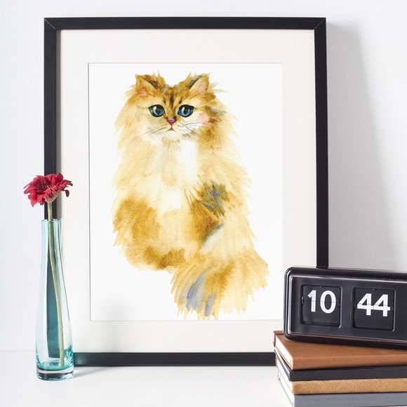 Watercolor Yellow Cat Portrait Wall Art Print Poster Unframed - Picture 5 of 16